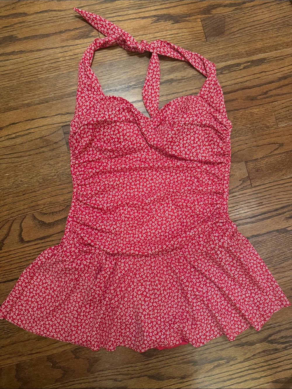 Suddenly Slim by Catalina Halter One-Piece Swimsuit Red Floral, 8-10